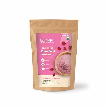 MAPL Organic Rose Petal Powder for Face Mask, Skin Care & Culinary Use 100% Natural Food-Grade Herbal Powder for DIY Beauty, Desserts, Tea, and Natural Coloring, Nourishing & Refreshing 3.52 oz