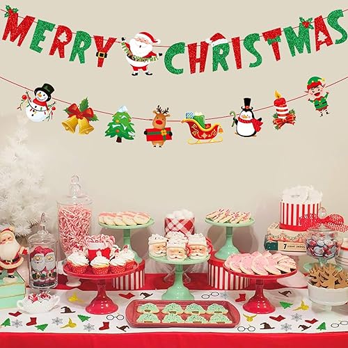 Miniatura 9 de Decoraciones de fiesta de baby shower de Navidad, cartel de papel colgante de Papá Noel, árbol de Navidad, muñeco de nieve, banderines para