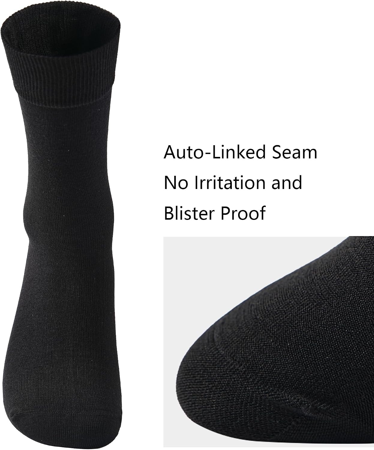 Womens Black Crew Cotton Dress Socks Anti Odor Blister Resistant Seamless Moisture Wicking for Daily/Business Wear,6-Pack