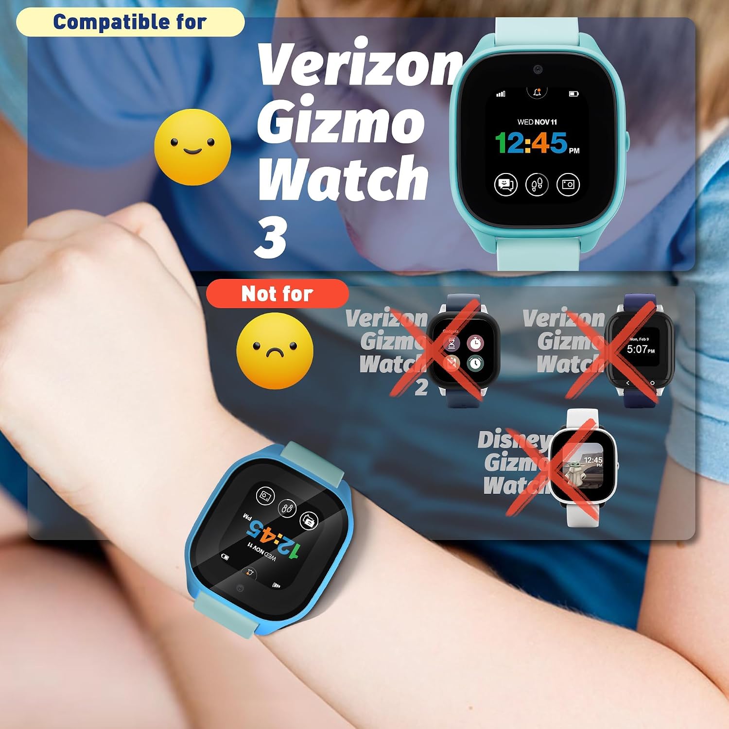 2-Pack Case for Verizon Gizmo Watch 3 Screen Protector (Blue) image 2