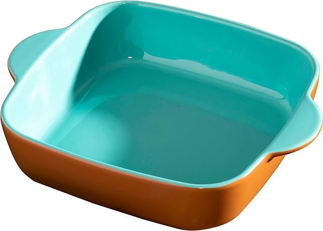 Hairy Bikers Stoneware Medium Square Baking Dish, Oven, Dishwasher, Microwave, Freeze Safe, Teal and Terracotta