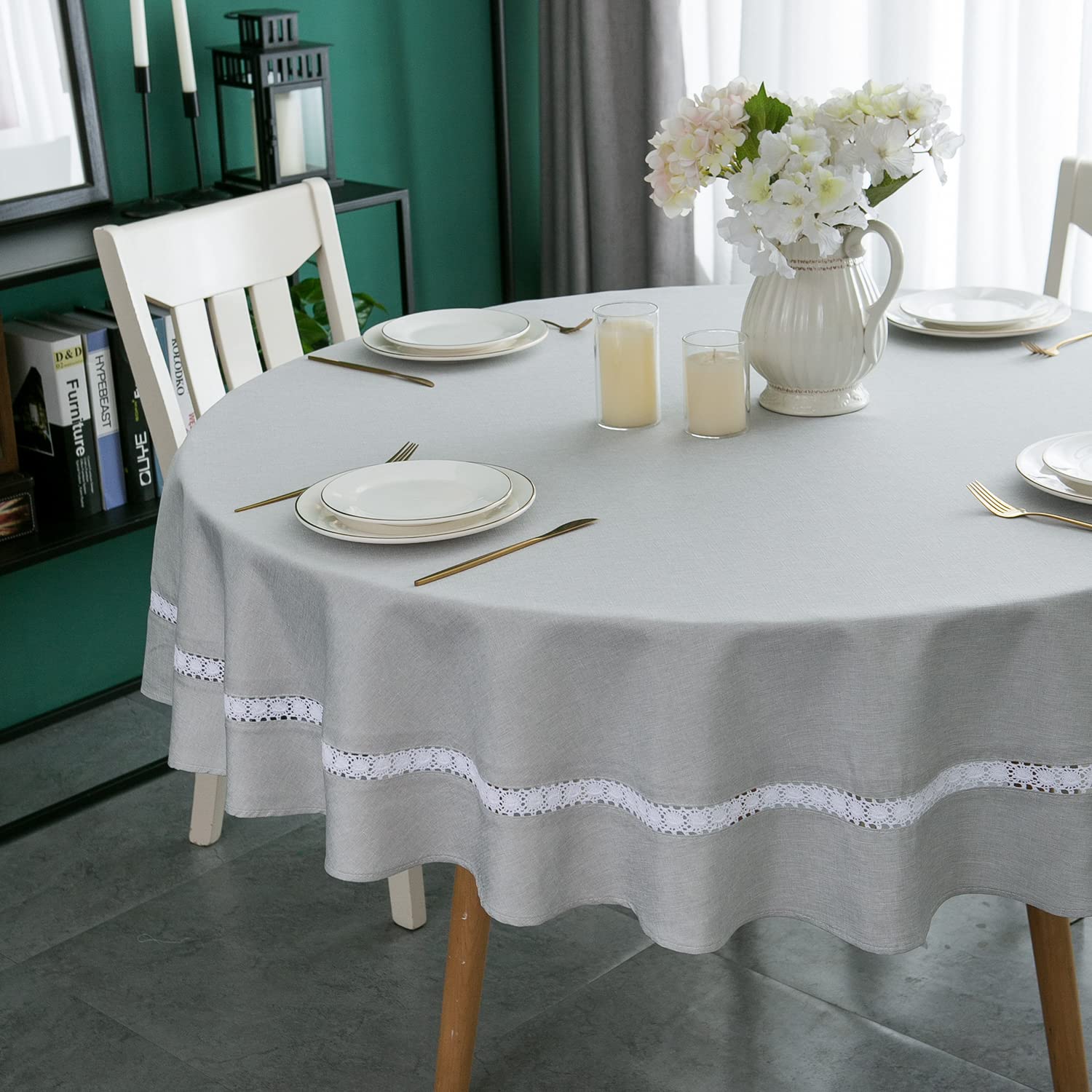 EHouseHome Heavy Duty Fabric Tablecloth with White
