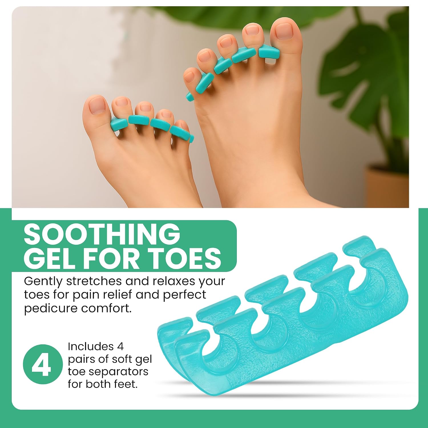 Iconikal 8-Pack Pedicure Gel Toe Separator 5x1.2-Inch Soft Reusable Bunion Relief Spa Day Foot Care Vacation Supply Toe Stretcher 4 Pairs
