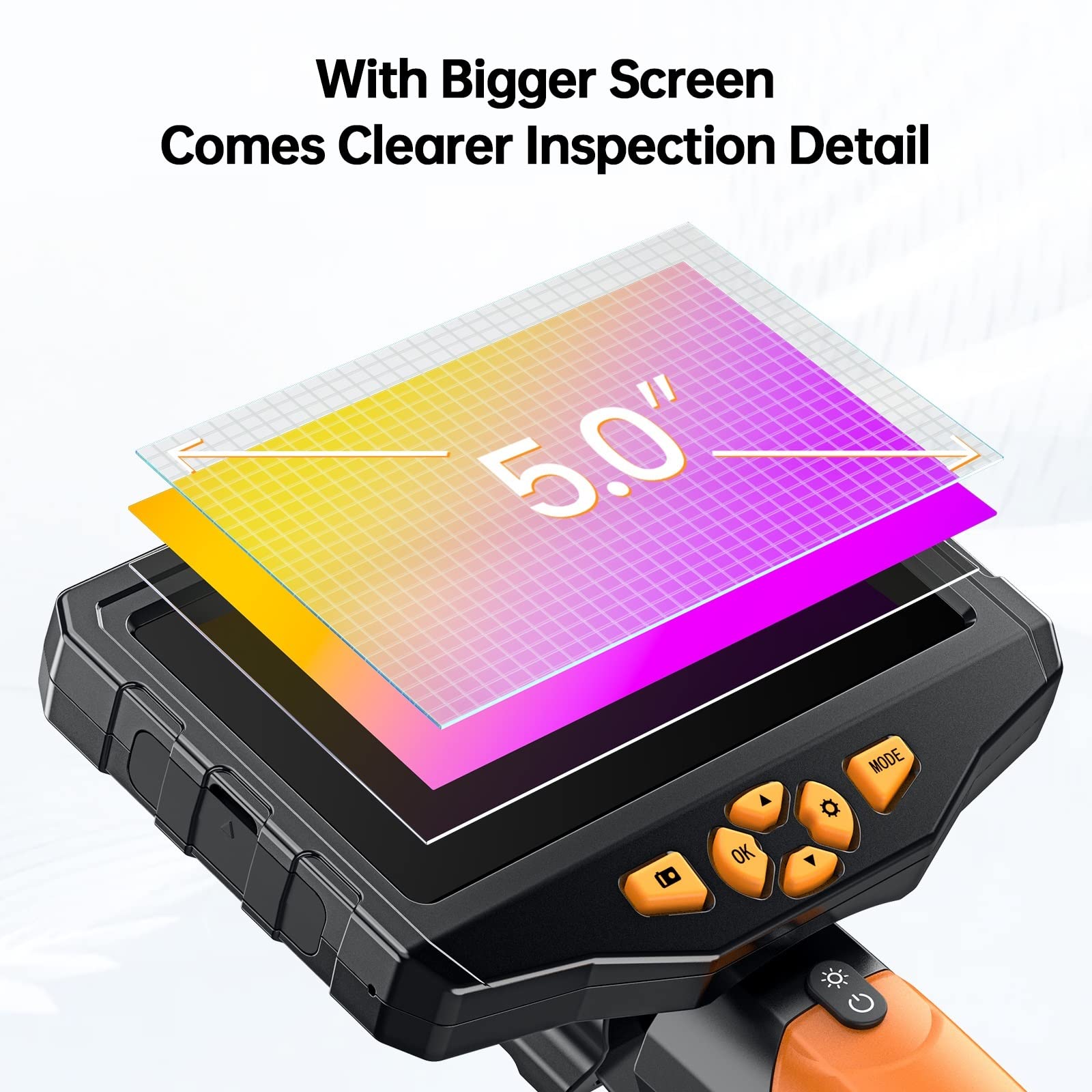 Inspection et analyse Caméra d'inspection, endoscope à double objectif Caméra endoscope de 5 pouces Diamètre de l'objectif de 7,6 mm avec câble de 1 m