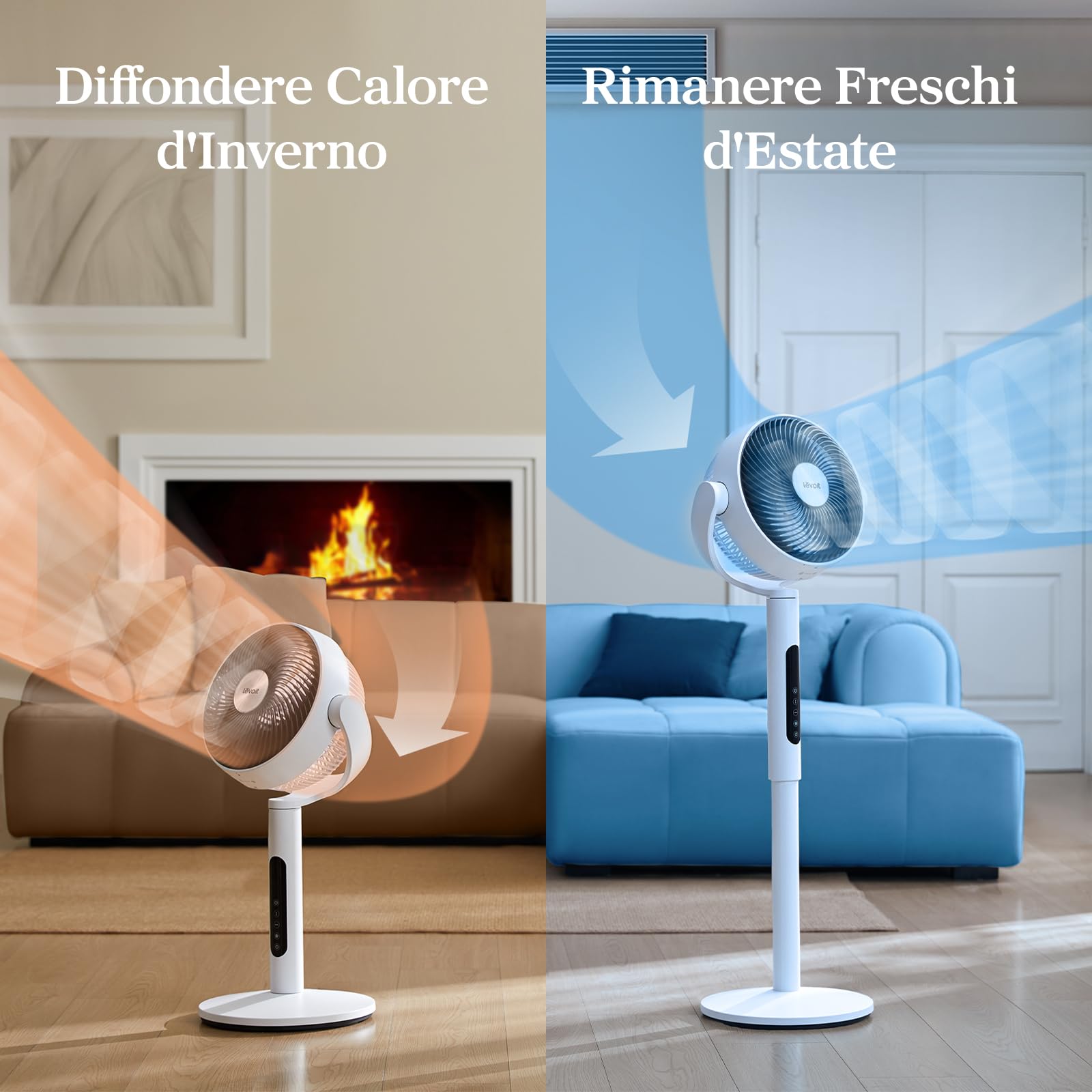 LEVOIT Ventilatore a Piantana 20dB, Ventilatore Silenzioso per Camera da Letto, Ventilatori da Tavolo 2 in 1 Fino a 30m, Oscillazione 90°+120° con Telecomando, 12 Velocità, 4 Modalità, Timer 12 Ore