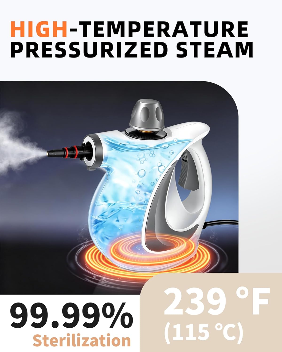 Pressurized Handheld Steam Cleaner for home with 12pcs Accessories & Safety Lock – Multi-Surface Natural Deep Steamer for Cleaning Car, Furniture, Floor, Upholstery, Tile, Grout, Windows(dark gray)