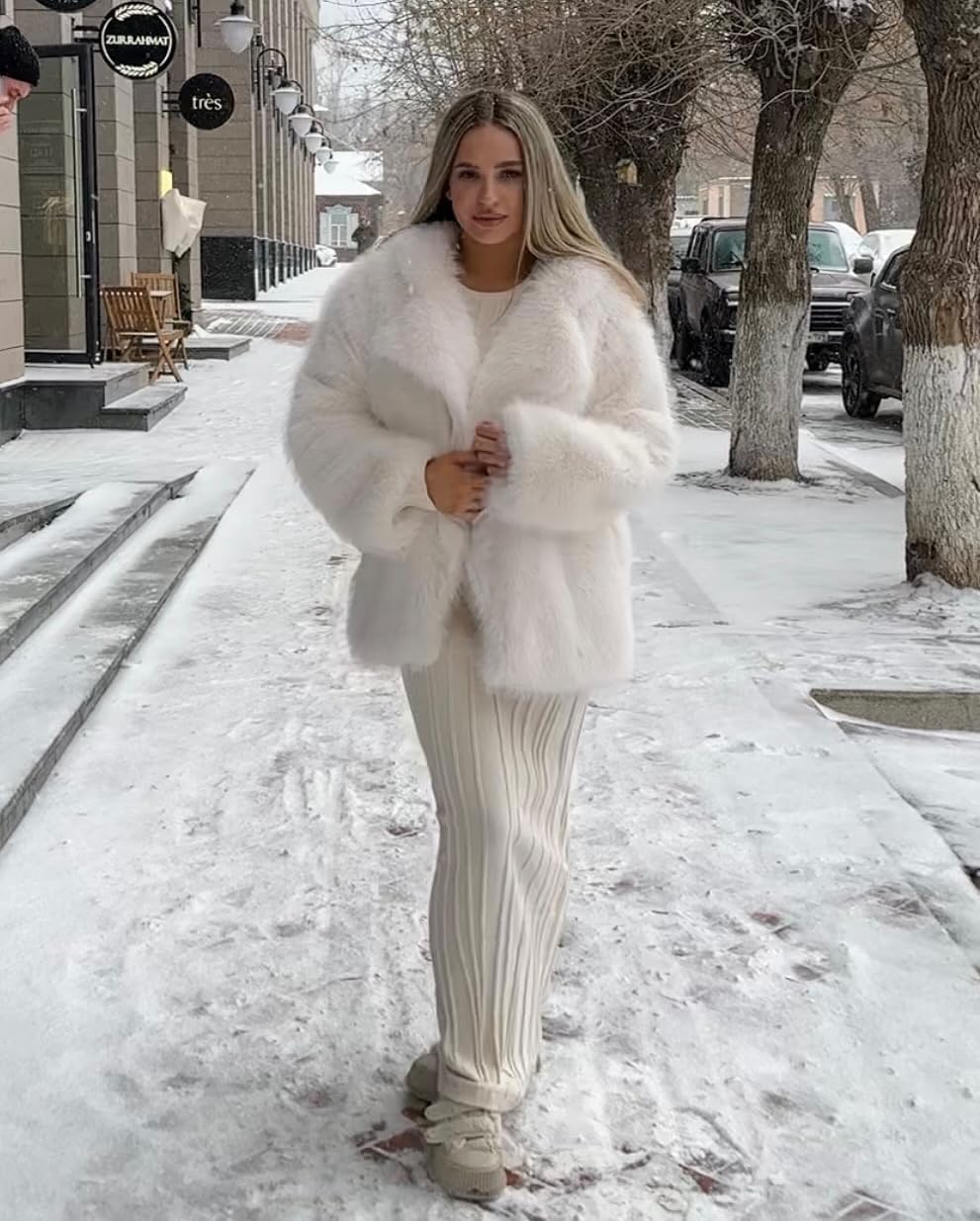 Arssm Women's Faux Fur Coat Long Sleeve Fluffy Jacket Open Front Furry Winter Warm Lapel Shaggy Coat Outwear - Image 3