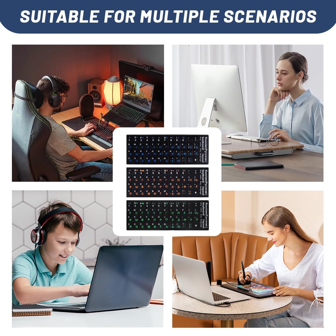 JEYORZY 6 Pegatinas Rusas para Teclado,Pegatinas Teclado Rusas,Russian Keyboard Stickers,Adecuadas para Cualquier Teclado Estándar,Teclado Portátil