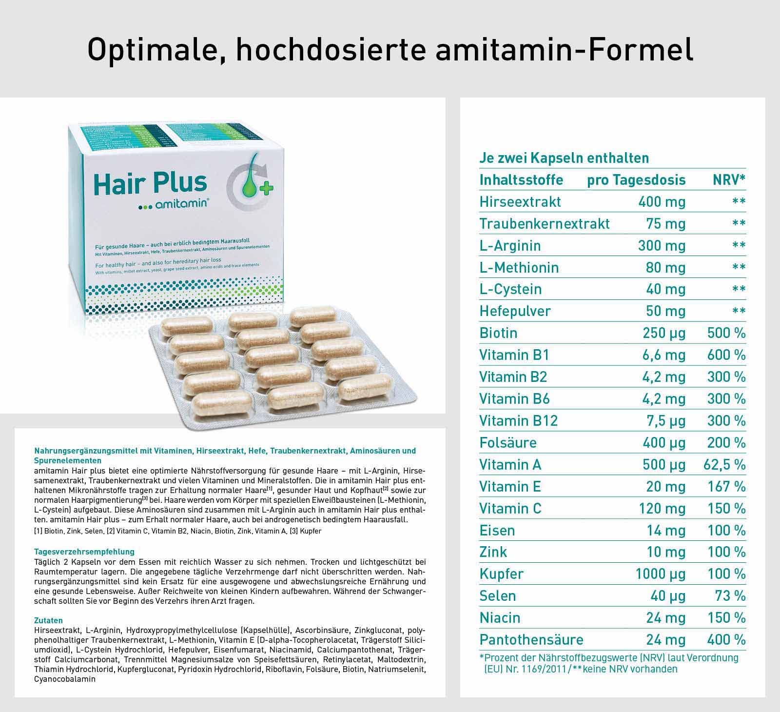 amitamin Hair Plus Kapseln für gesunde Haare, 60 Sztuka Kapsułki