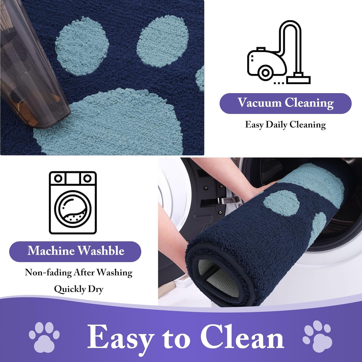 Buganda Dog Door Mat for Muddy Paws, Absorbent Dirt Trapper Non Slip Indoor Doormats, Washable Low-Profile Mat for Mud Dogs, Entryway Carpet for Inside Floor (36x24 Inches, Dark Blue)
