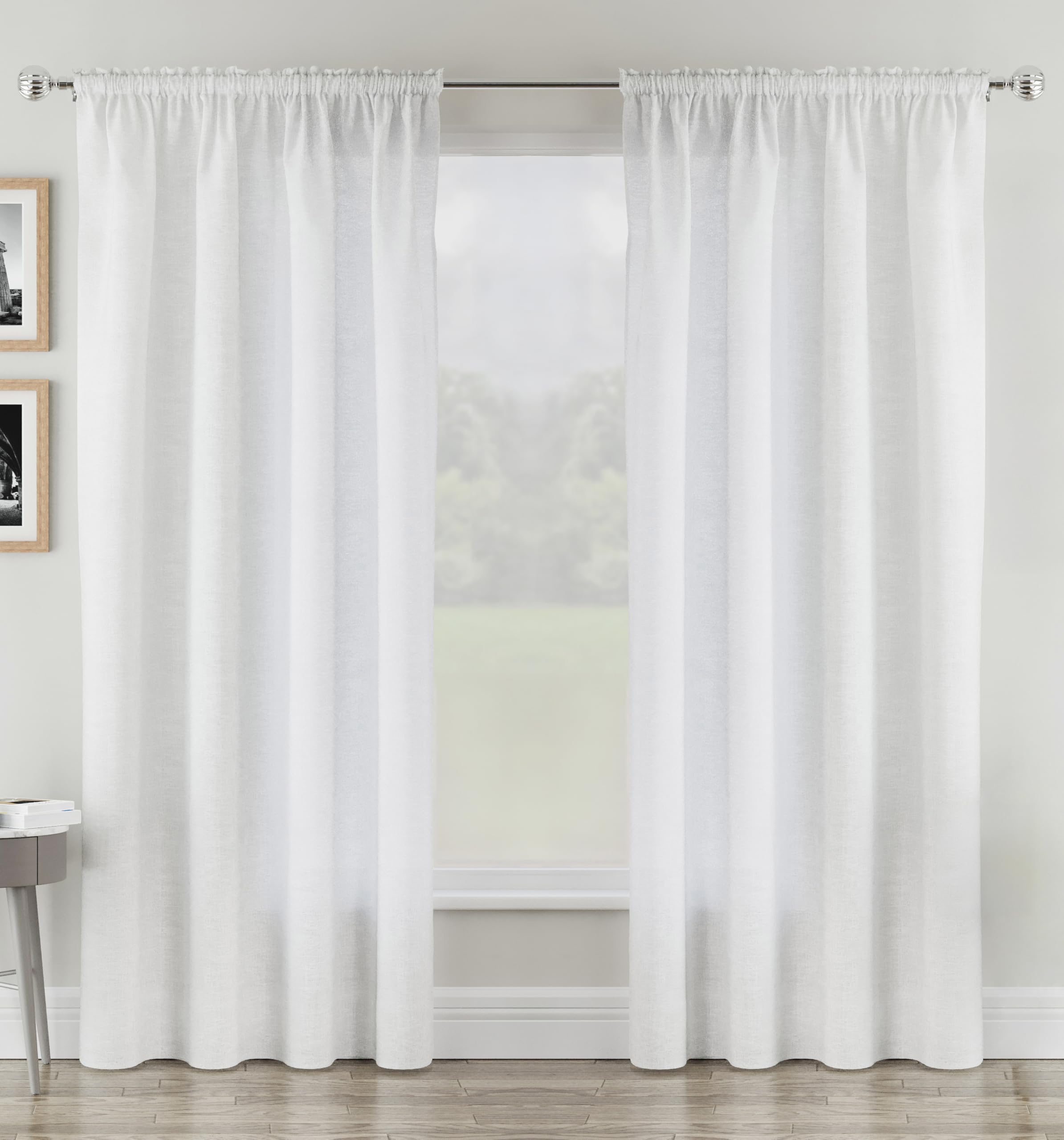Tyrone Textiles  White Rhodes Linen-Look Sheer Voile Panels - Pair in Size 140x122cm, Sports Direct