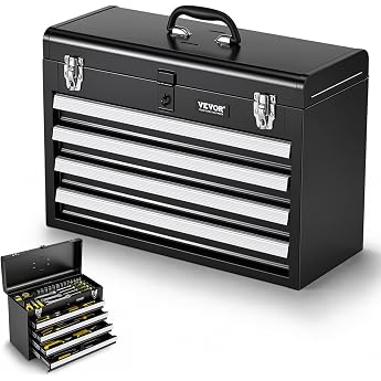 VEVOR Tool Box 520 x 218 x 361 mm, Tool Box with 4 Drawers, Tool Box with EVA Inserts, Drawer Lock with Ball Bearings &amp; Powde