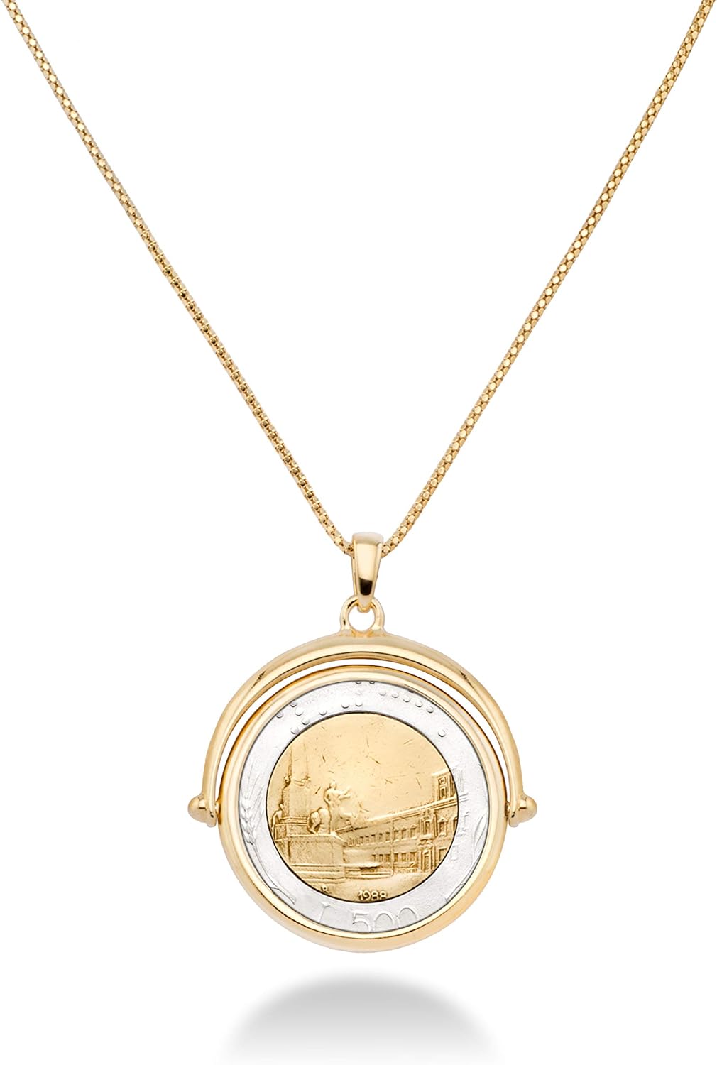 Miabella Italian 18K Gold Plated 925 Sterling Silver Genuine 500-Lira Reversible Flip Coin Pendant Chain Necklace for Women, Made in Italy - Image 4