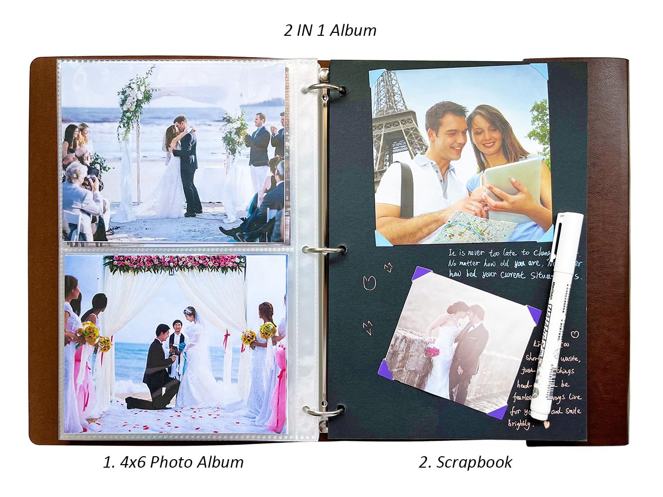 Álbum de fotos con 10 x 15 cm, 120 bolsillos y 30 páginas, papel de estraza grueso negro en blanco, cubierta de cuero texturizado, libro de recuerdos para familia, bebé, boda, aniversario, viajes