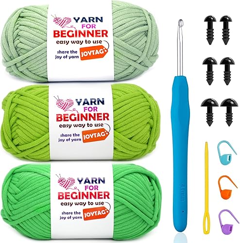 Kit de hilo de ganchillo de mezcla de algodón y nailon verde de aguacate (1.16 x 1.77 oz), apto para principiantes con puntadas fáciles de ver