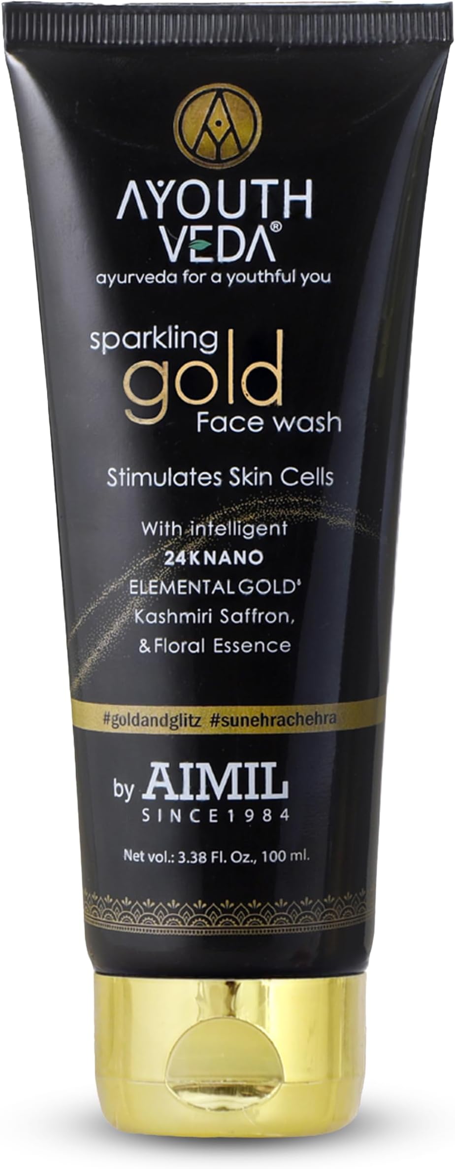 Ayouthveda Sparkling 24K Nano Elemental Gold Face Wash For Both Men & Women| Enriched With 24K Gold & Kashmiri Saffron |Golden Glow|Suitable for Normal & Dry Skin (Pack of 1;100ml)
