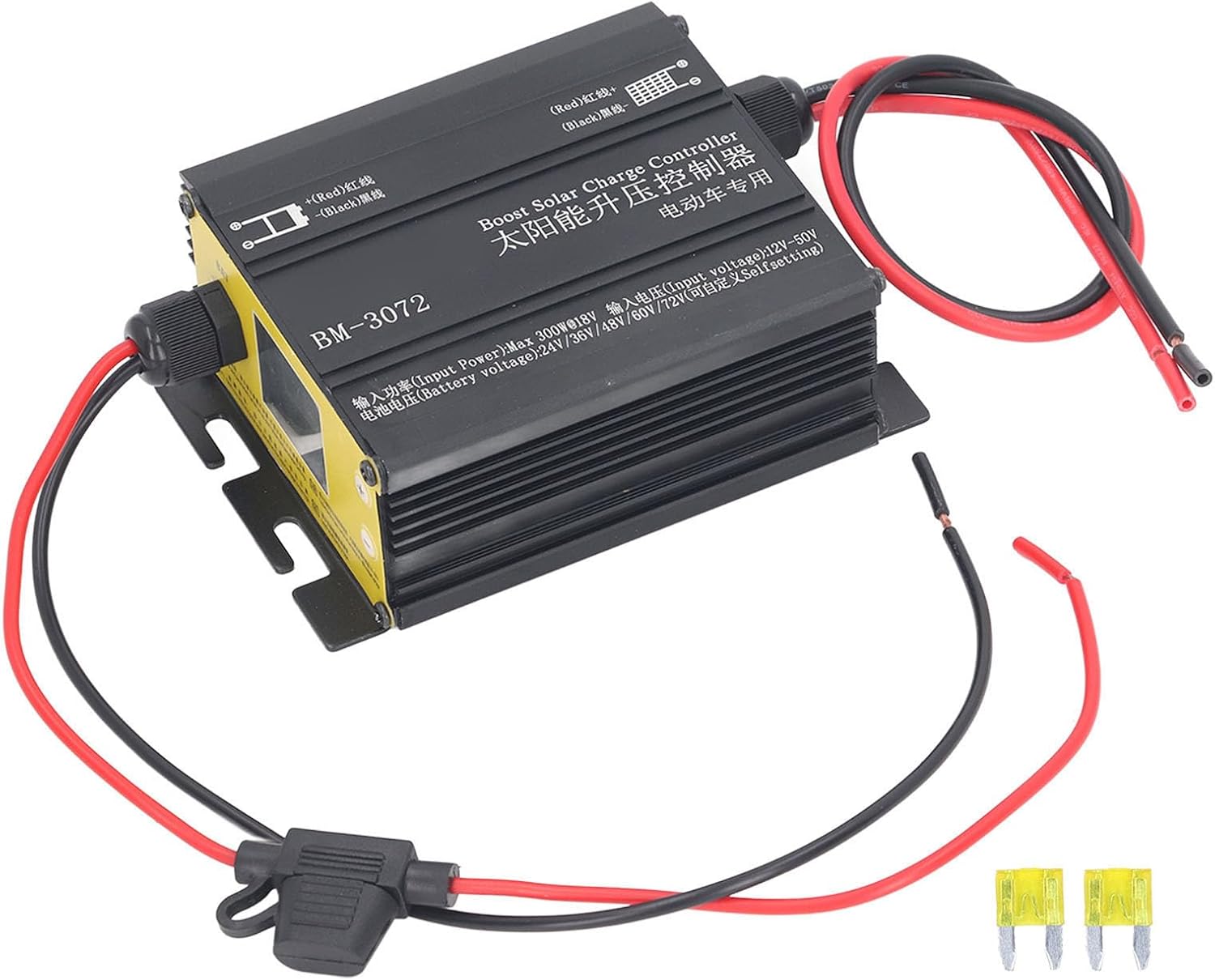 Boost MPPT Solar Controller, 16A, 12V 50V, 300W, for 24V 36V 48V 60V 72V Batteries, Aluminum Alloy, LED Display