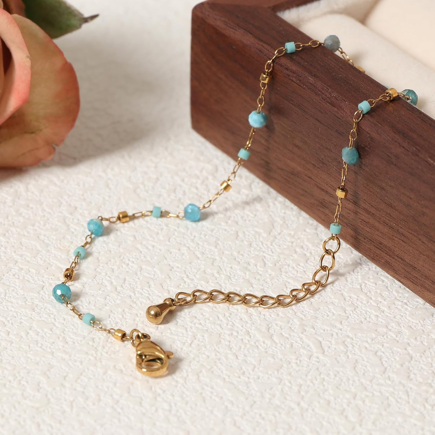 18k Real Gold Plated Natural Apatite Link Bracelets for Women Handmade Healing Gemstone Bead Bracelet Apatite Jewelry Birthday Gift for Wife Mother Girlfriend - Image 7