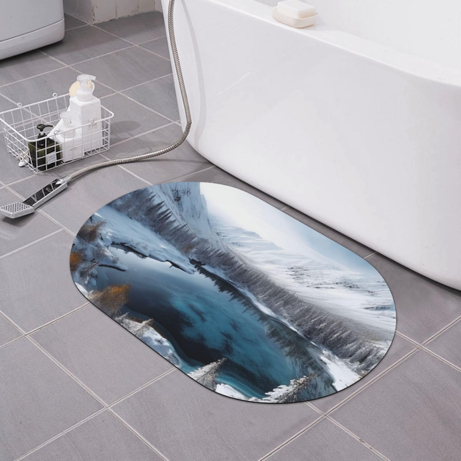 Tapis de douche antidérapant scène de neige d'hiver absorbant 40x60cm
