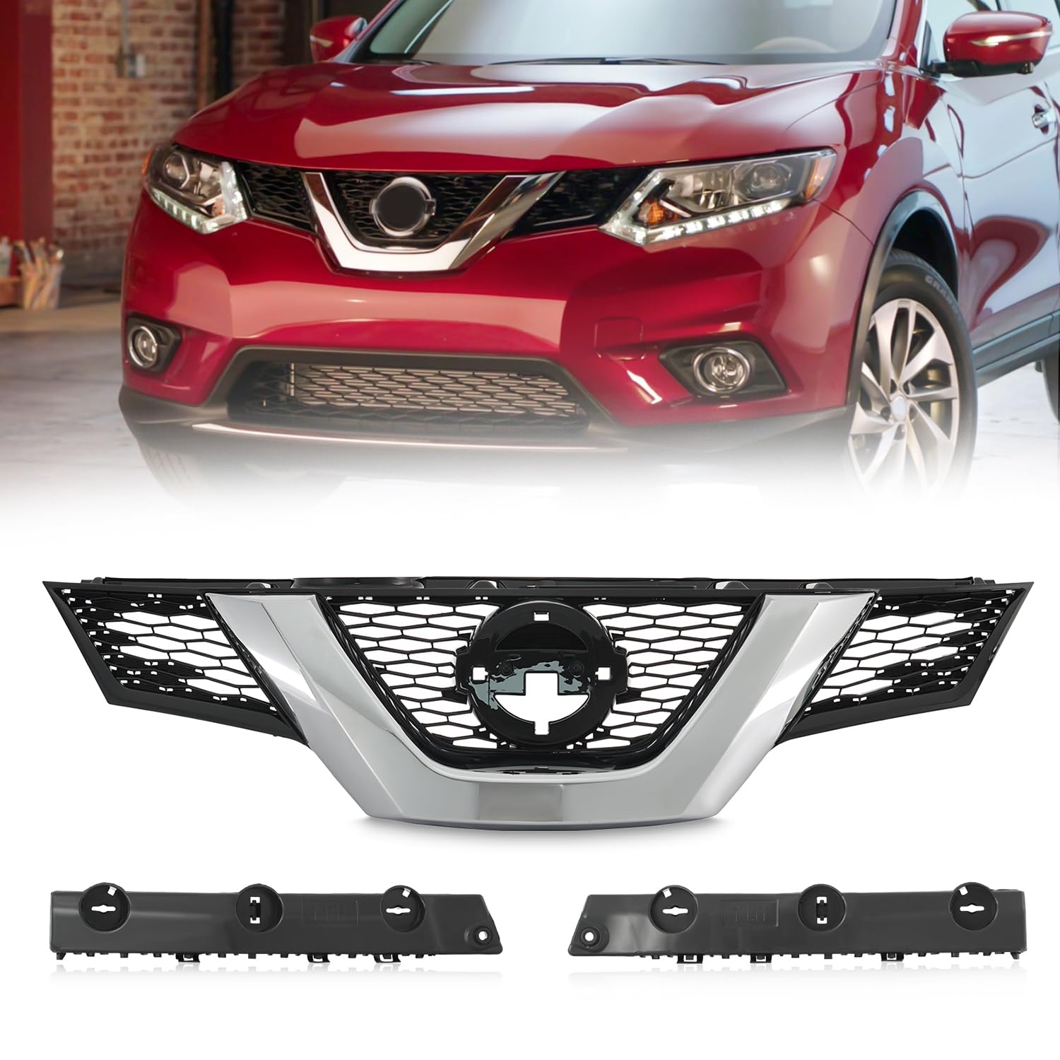 Partzer Front Honeycomb Bumper Grille Grill Compatible with 2014-2016 Nissan Rogue Replacement for 623105HA0A 622234BA1A 622224BA1A