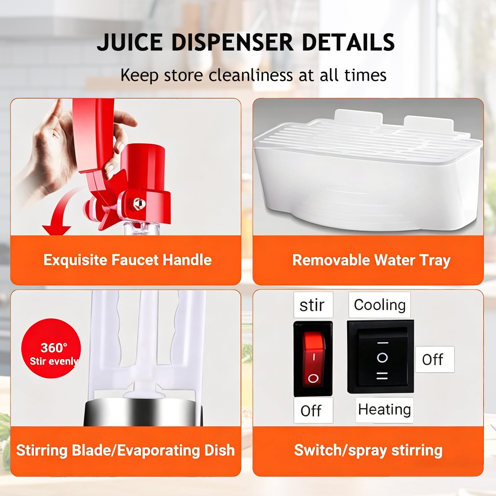 Distributore commerciale di succhi con termostato, dispenser per bevande in acciaio inox, per caffè, ristorante, bar, tè freddo e bevande fredde, 5 galloni
