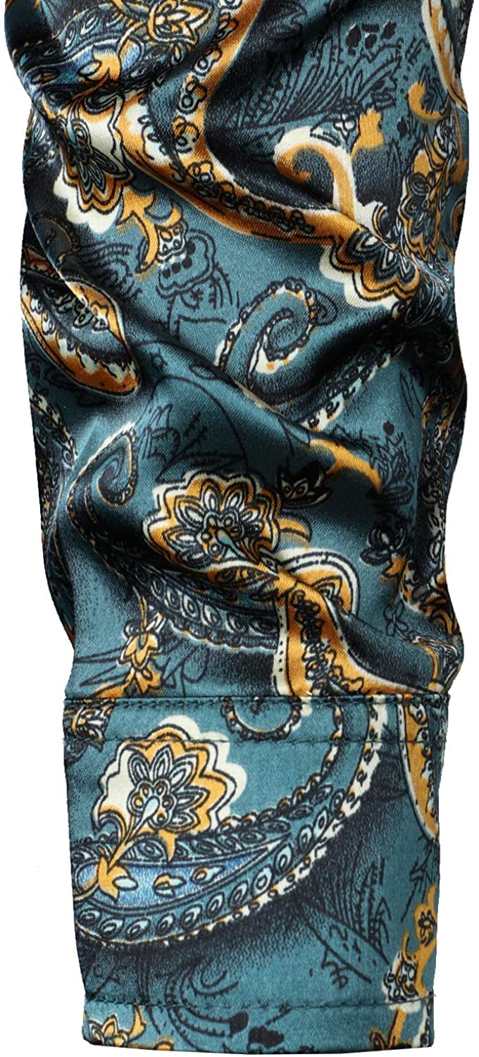 PARKLEES Lässiges, luxuriöses Herrenhemd, bedruckt, seidenähnlich, Satin, Knopfleiste, für Party, Hochzeit