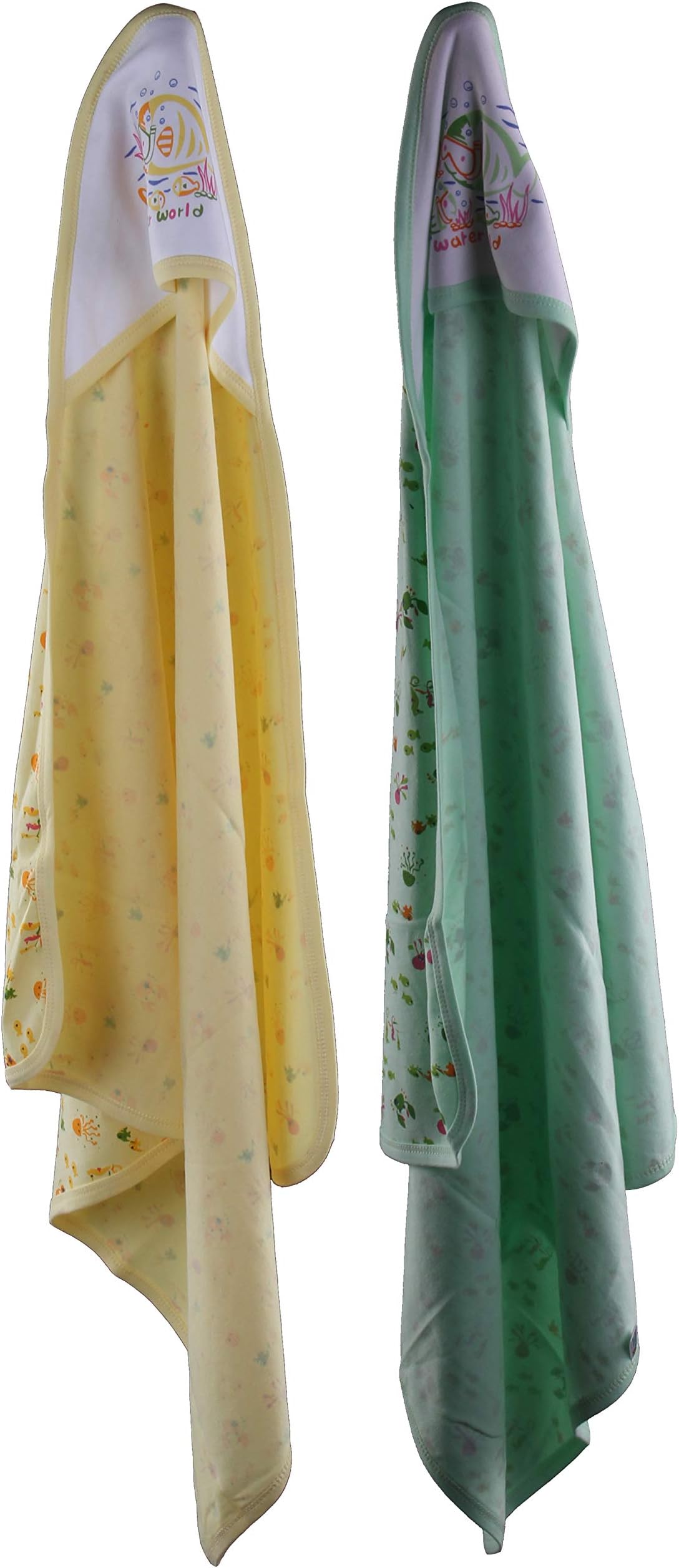 Favism Pure Cotton Soft Breathable New Born Baby Bath Towel with Hood Pack of 2 pcs, Lemon Green, Size 30 x 30 inch, 0-24 Months, Unisex