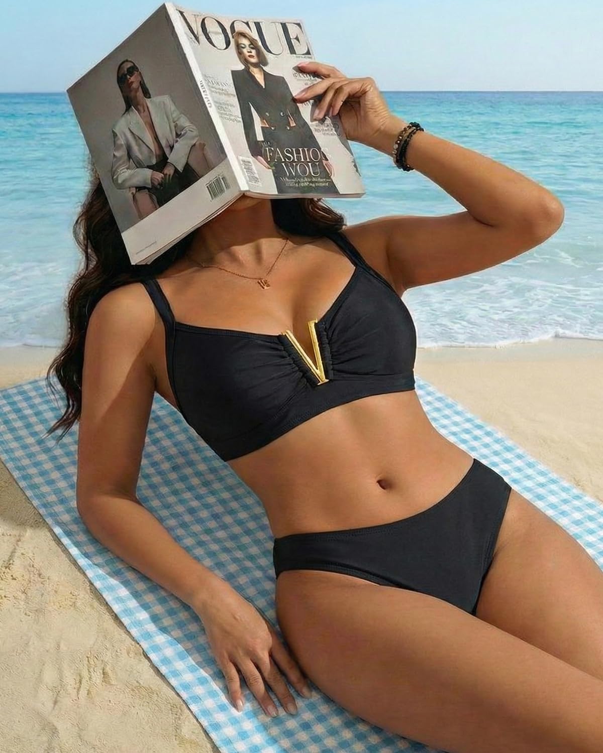 V Wired Bikini Top Only - Vintage Swim Top Padded Bra Swimsuits - Image 3