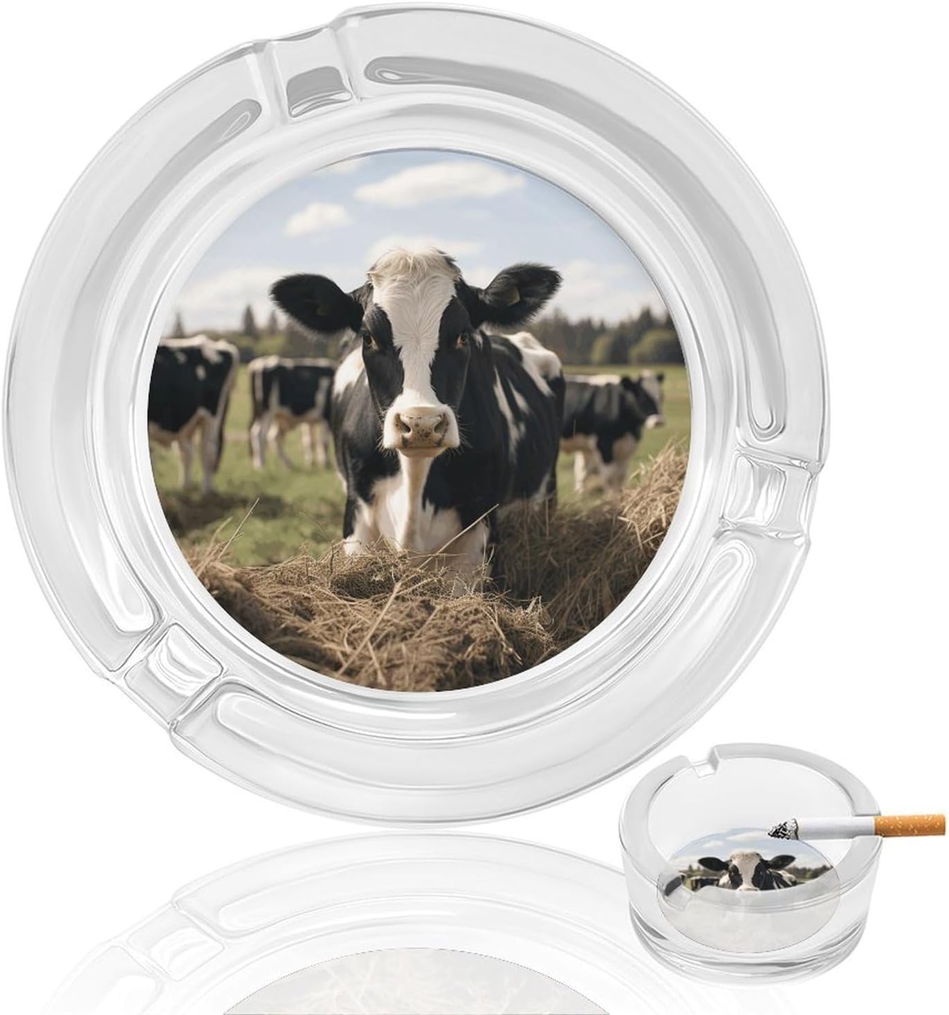 Glass Ashtrays Cute Cows Round Ash Tray for Cigarette Cigar Decorative Ashtray for Home Office Patio Outdoor