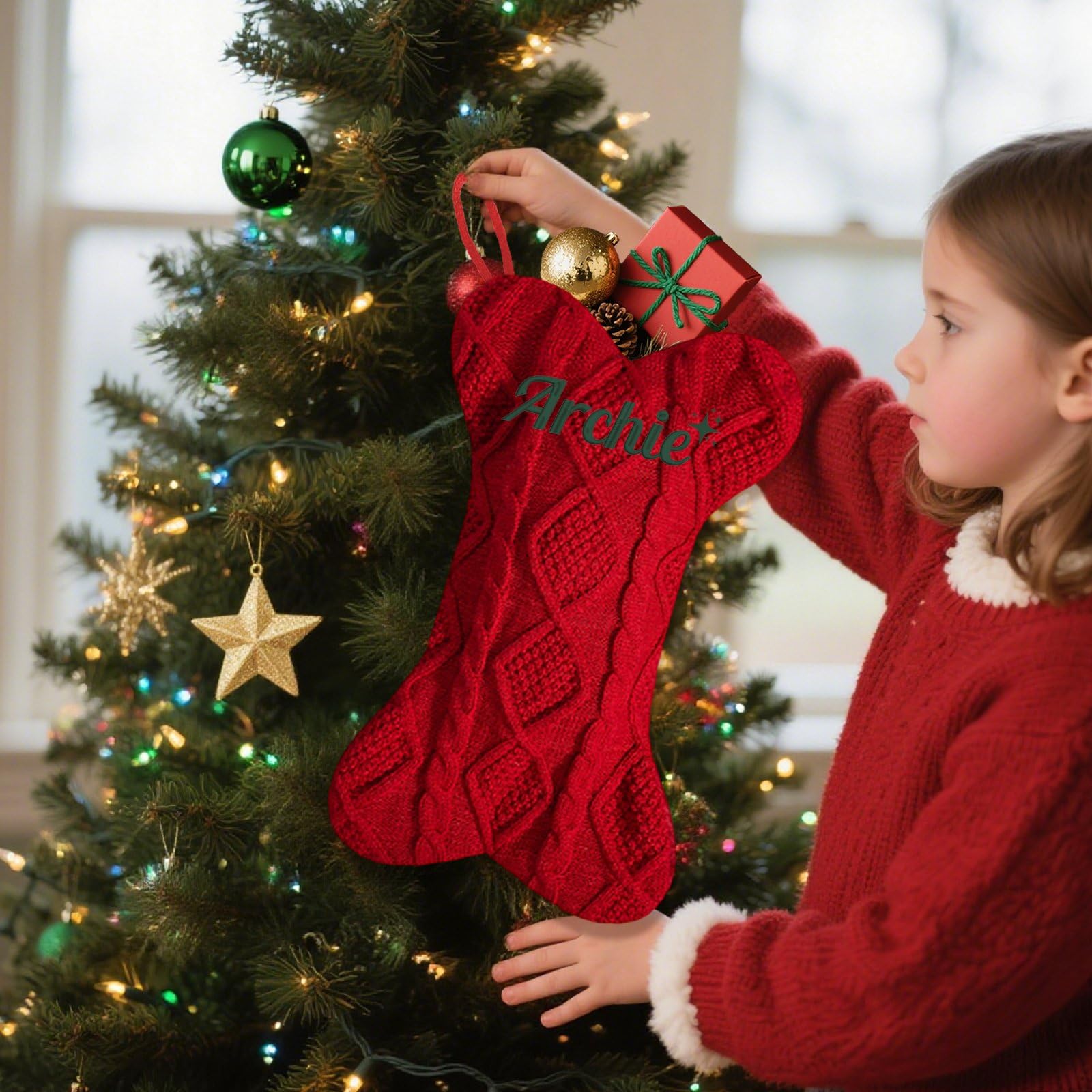 6 calze natalizie divertenti fai da te personalizzate da 41,5 cm a forma di osso con nome ricamato, calze natalizie ricamate a maglia per Natale, feste in famiglia, decorazioni per caminetto