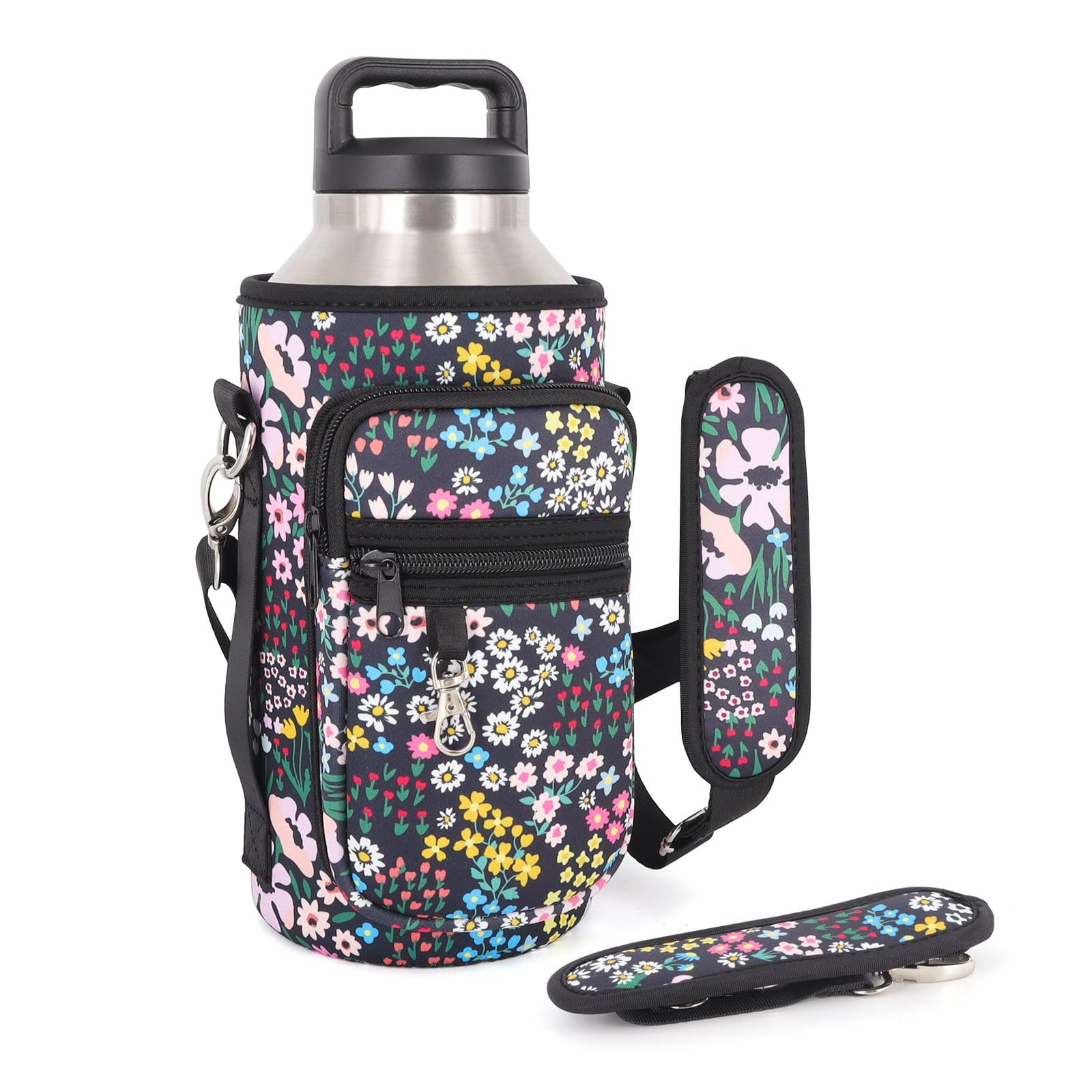 AJLTPA Water Bottle Holder Sling Bag Sleeve Carrier 32oz 40oz 64oz, Insulated Crossbody Water Bottle Case Cover with Padded Strap and 2 Pockets for