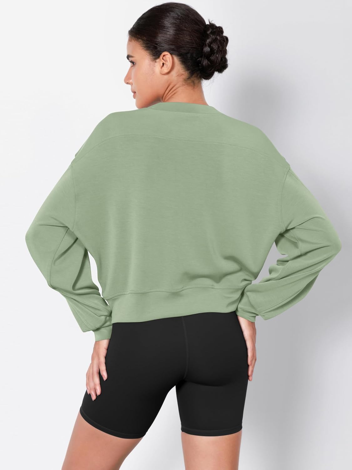 ODODOS Modal Soft Long Sleeve Cropped Sweatshirts for Women Oversized Crew Neck Pullover Crop Top