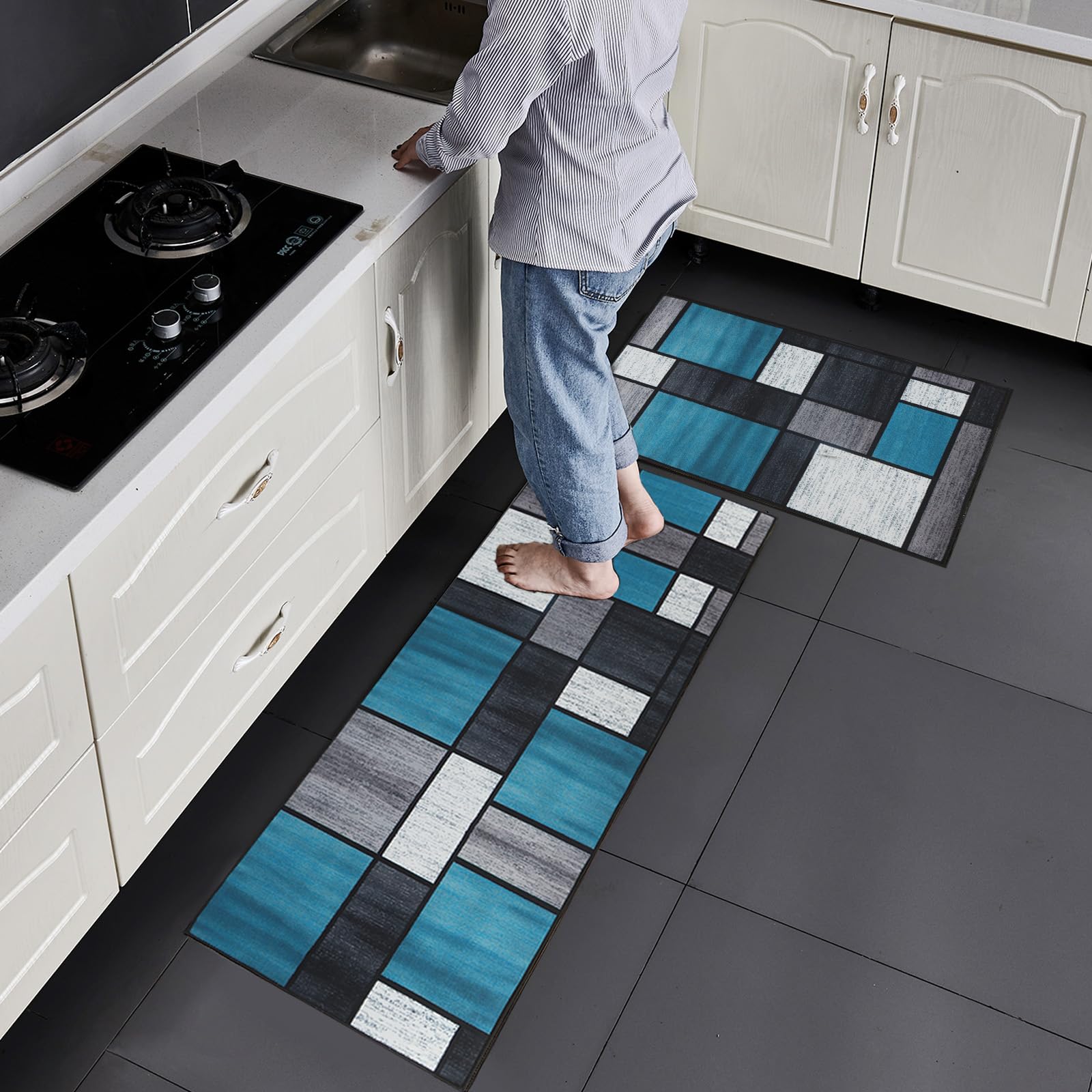 Fecialy Set di 2 pezzi di tappeti da cucina antiscivolo, tappetini e tappeti moderni lavabili per il corridoio, tappeti durevoli per cucina, corridoio e soggiorno, 40x60+40x120CM