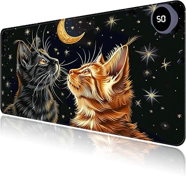 Heated Mouse Pad with 3 Levels Heated & 3 Hours Auto Shut-Off Mouse Pad for Warming Hands in Office Home, 31.5" x 13"Large Safe Desk Mat Hand Warmer,Two Cute Cats