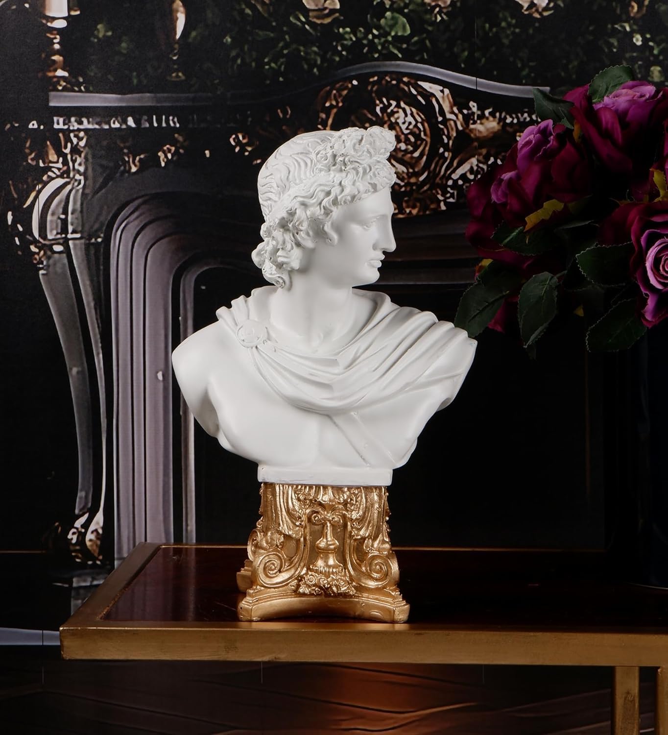 Sankalan's Classical Roman Bust Statue, White and Gold, Decorative Home Accent-image-18