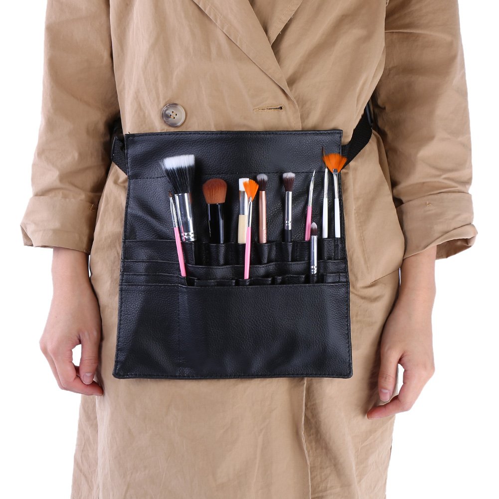 Borsa per pennelli per trucco, custodia professionale per pennelli per trucco cosmetico in PU nero