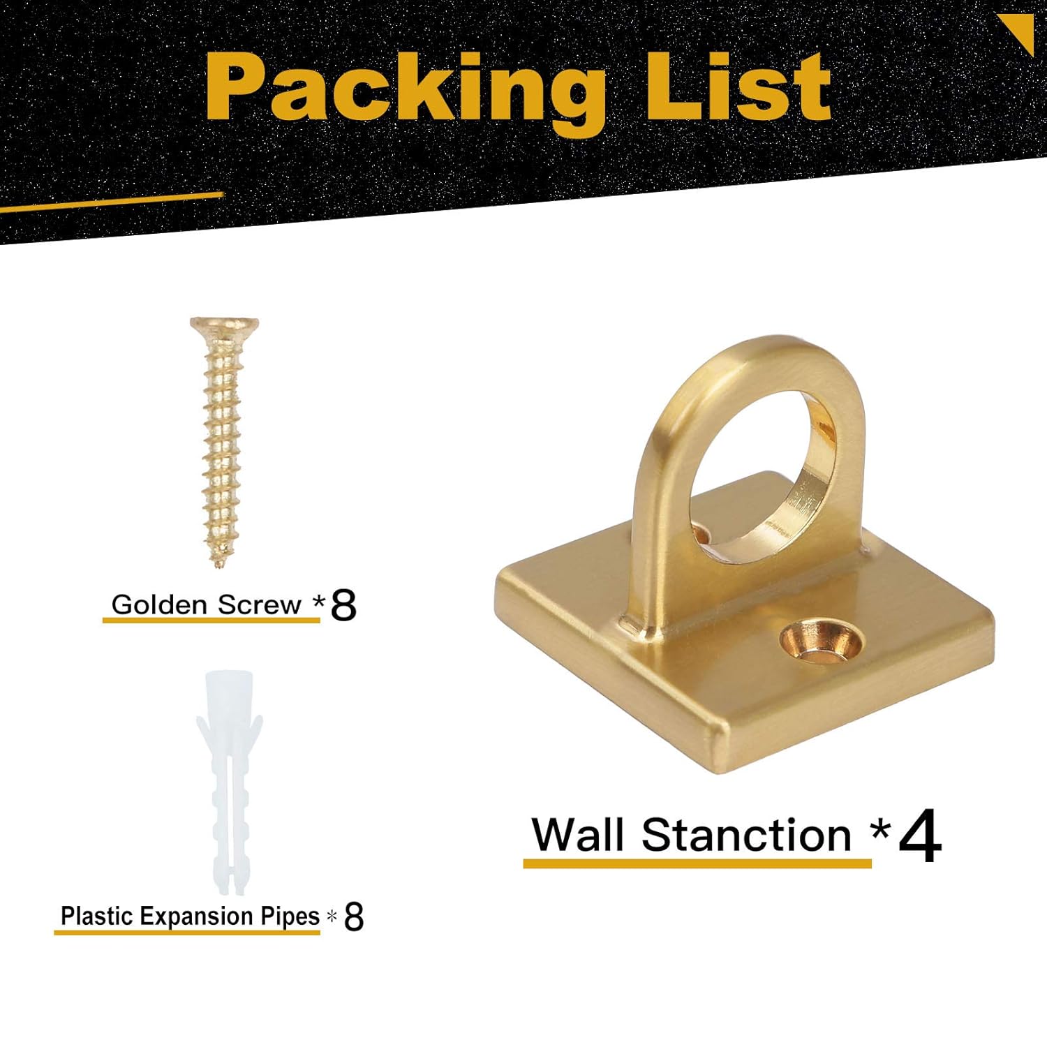 Wall Screw Mount Crowd Control Stanchions Safety barriers Hanging Circle Hook for Twisted Barrier Velvet VIP Rope (1.5x1.5(Square OD) x0.78(Ring ID) in, Gold, 4)