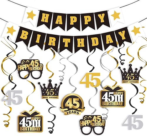 Miniatura 49 de LINGTEER Happy 65th Birthday Decorations Set - 12Pcs Black & Gold Swirls Streamer,Happy Birthday Bunting Banner,Cheers to 65 Years Old Bday Party