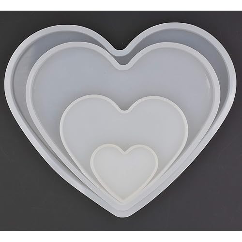 4Set Love Heart Shape Epoxy Mold - Size 18cm, 15cm, 10cm, 5.2cm DIY Resin Casting Silicone Mold (Not Deep Heart)