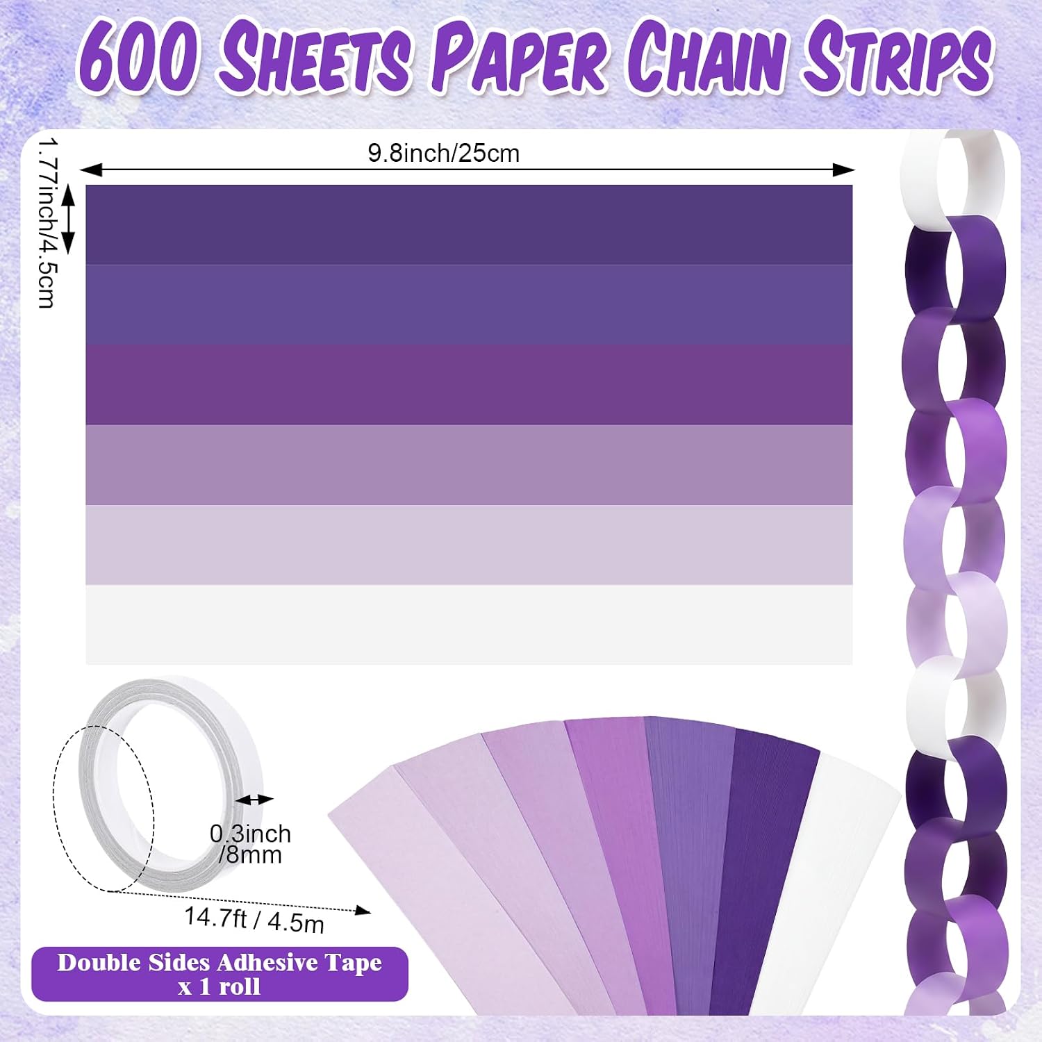 TaoBary Purple Baby Shower Decorations, 6 Roll Purple Streamers 600 Paper Chain Garland 4 Star Hanging 2 Felt Pennant Flag 2 Paper Fans Garland 6 Four Leaf Clover Streamer for Butterfly Birthday Party