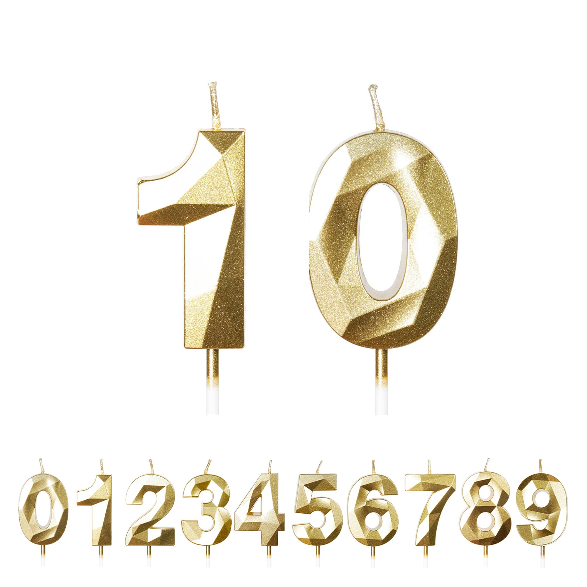 Fuzvol Gold Birthday Cake Candles, Number 10 Candle,Cake Topper Decorations