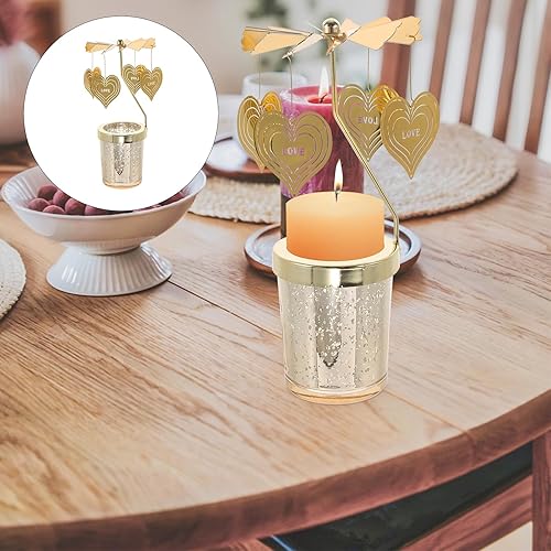 Miniatura 5 de HOMSFOU Candelabro giratorio caliente Portavelas giratorio dorado Portavelas Mesa de comedor Candelabros Luz de té Portavelas Girar Portavelas