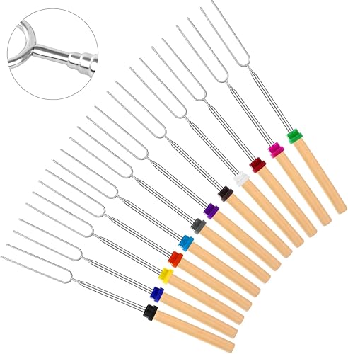 24 PCS Marshmallow Roasting Sticks, Telescoping Smores Sticks for Open Fire Pit, 32 Inch Long Marshmallow Toasting Barbecue Forks BBQ Smores Skewers for Campfire Camping Hotdog Hot Dog Bonfire Grill