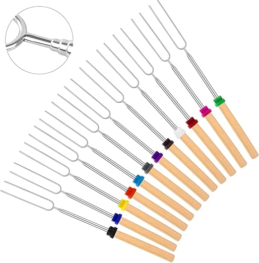 24 PCS Marshmallow Roasting Sticks, Telescoping Smores Sticks for Open Fire Pit, 32 Inch Long Marshmallow Toasting Barbecue Forks Smores Skewers for Campfire Camping Hotdog Hot Dog Bonfire Grill