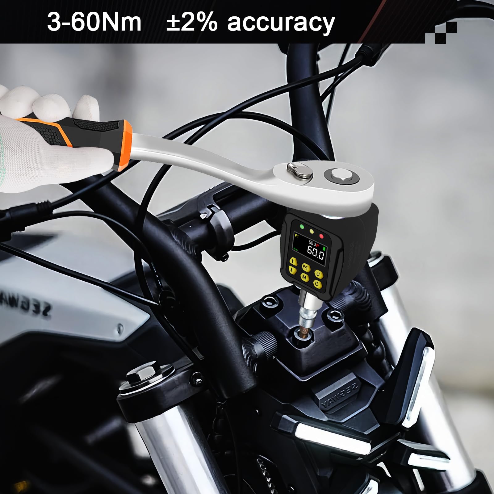 Uharbour Cyfrowy adapter momentu obrotowego 1/2 cala 3-60 Nm, klucz dynamometryczny cyfrowy z wyświetlaczem LCD, trybem PEAK/TRACK, brzęczykiem i wyświetlaczem LED, dokładność błędu ±2%, do samochodu,