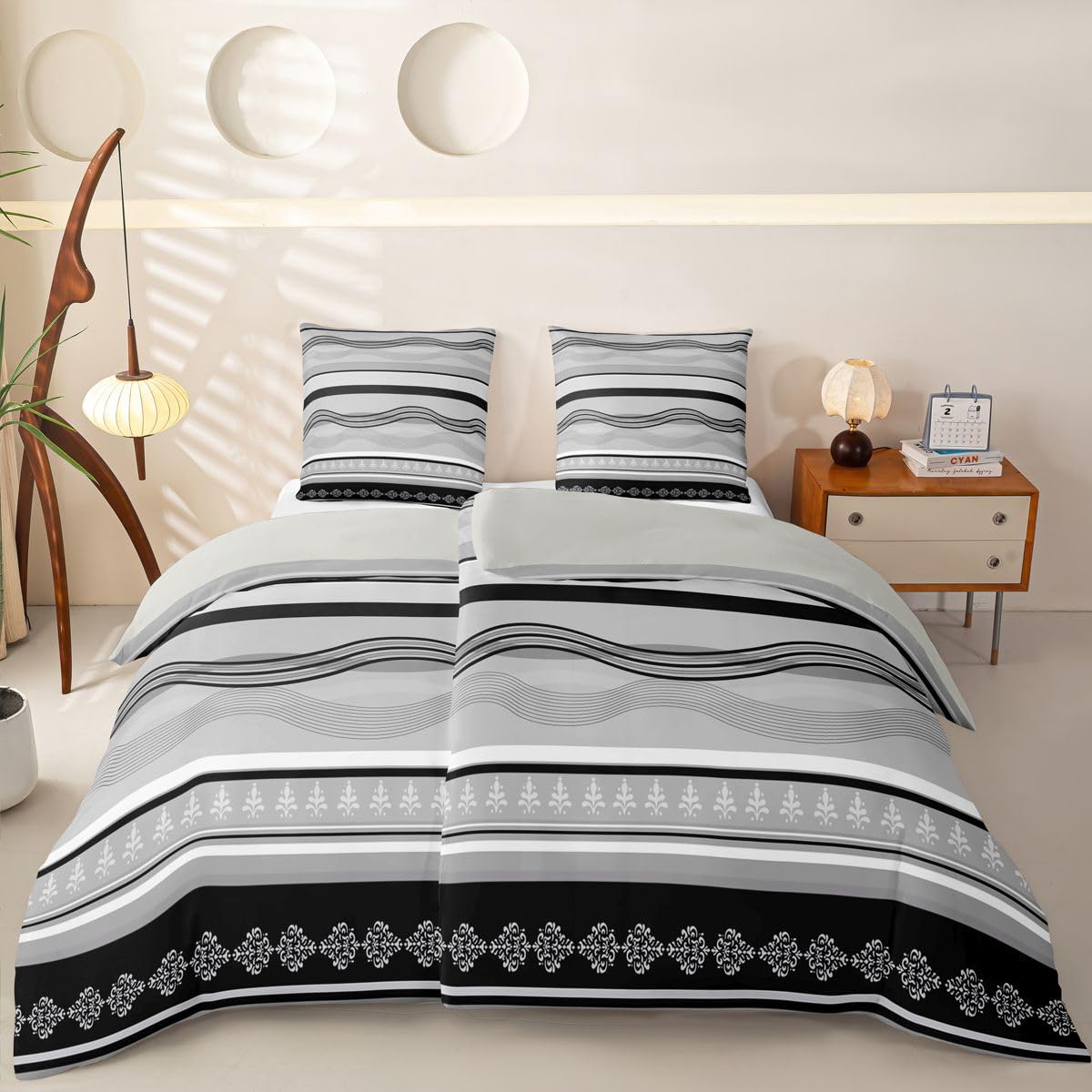 Homewish Schwarz Grau 135x200 Bettwäsche 4teilig