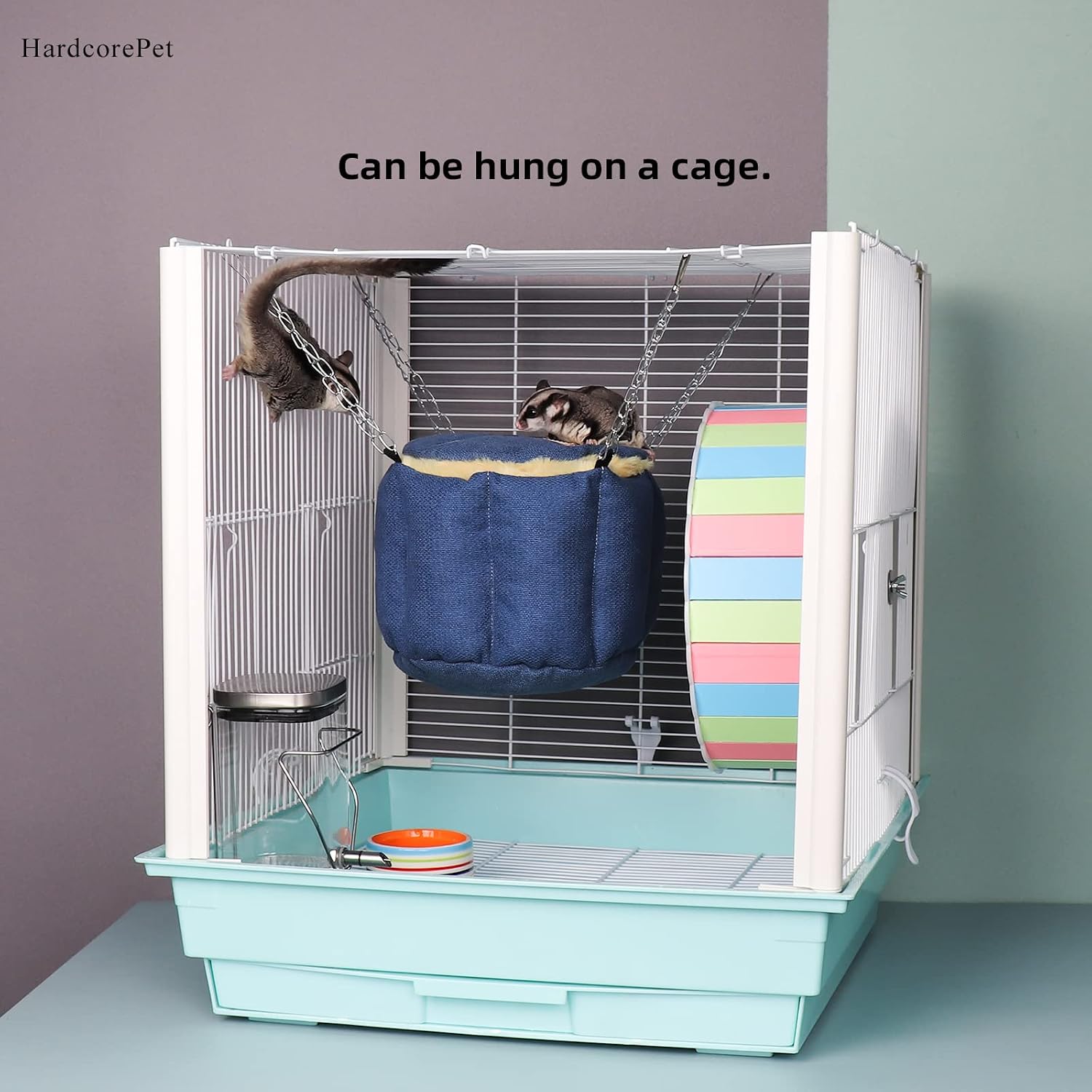 Sugar Glider Pouch, Rat Hanging Bed, Chipmunks Warm Bed, Rat Cage Accessories, Small Pet Animals Bed Dutch Pig Hamster Nest, Syrian Hamster Habitat Mini House, Play and Sleeping (Blue)
