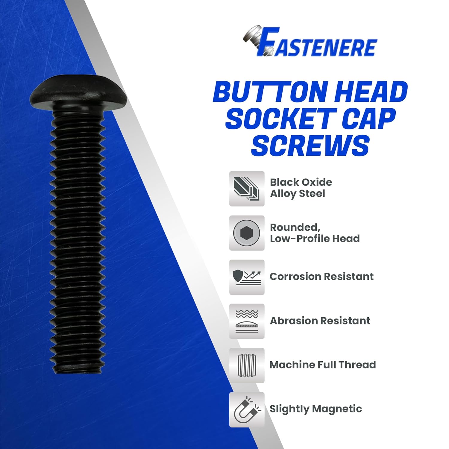 Fastenere Button Head Socket Cap Screws - 6-32 x 1-1/2" (100-Pcs) Alloy Steel, Fully Threaded, Fine Black Oxide Finish, Corrosion-Resistant, Machine Thread, Easy to Install w/Allen Hex Drive