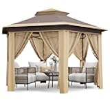Outdoor Canopy Tent with Mosquito Netting,Pop Up Canopy,Double Vented Roof Sun Shelter with Adjustable Heights,13x13Ft Outdoor Gazebo for Backyard & Patio Furniture,Pop Up Tent