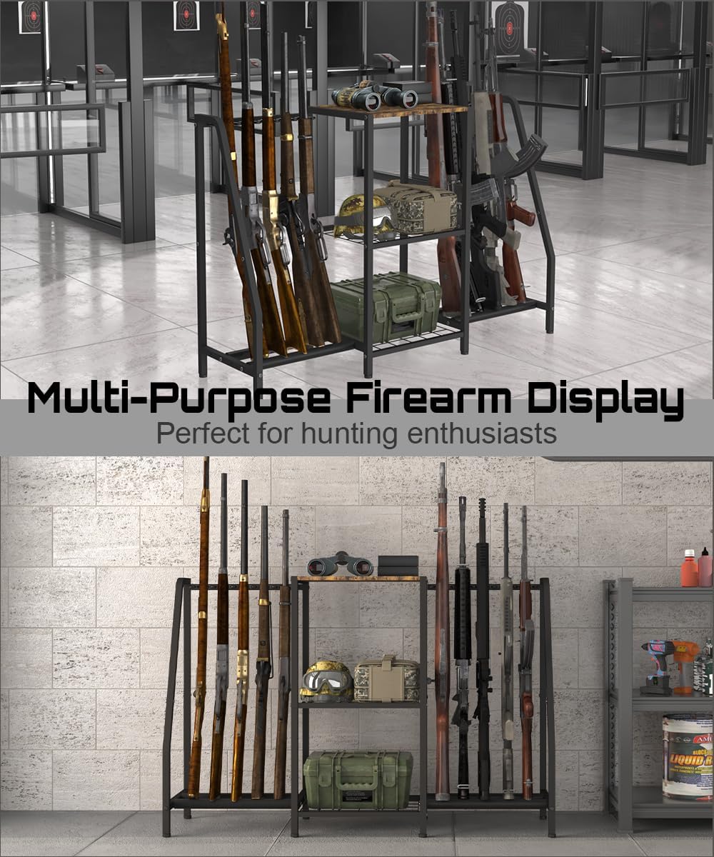 Mondazie Gun Rack Stand, Vertical Rifle Display Holder with Gun Storage Solutions Shelf, Floor Shotgun Organizer Racks with Padding for Home Garage, Hold up to Long Guns and Gun Accessories
